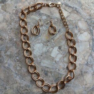 Heavy Double Textured Necklace and earrings gold tone C Brand Set